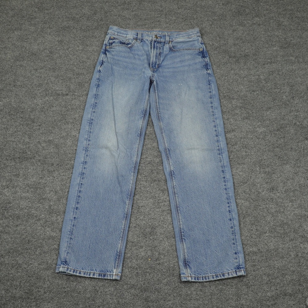 American Eagle Jeans Women 2 Blue Low-Rise Baggy Straight Strigid Denim
